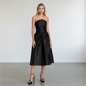 New Self Portrait Black Taffeta Midi Dress size US 12